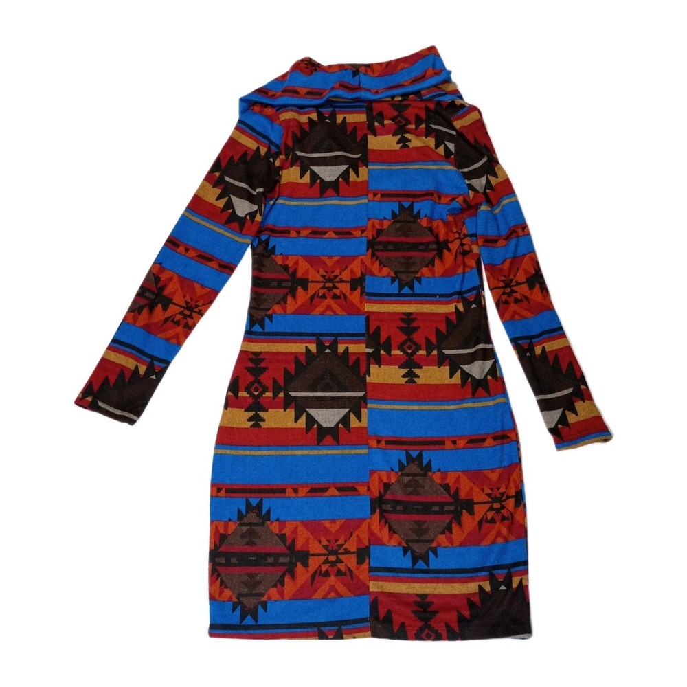 Rue 21 Aztec Print Dress Junior Womens Medium Cowl Neck Long Sleeve Western‎ - Picture 9 of 9
